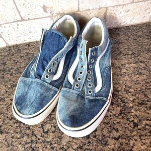 Vans Old Skool Denim Wash Lace Up Low Top Sneakers Shoes Men 8 Women 9.5